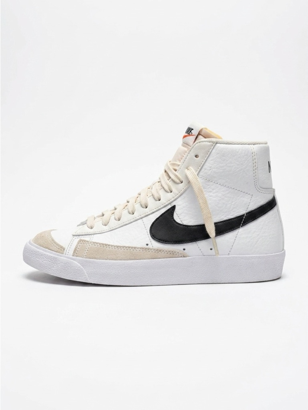 Nike Mid-Top Sneakers White with Black Swoosh and Cream Accents